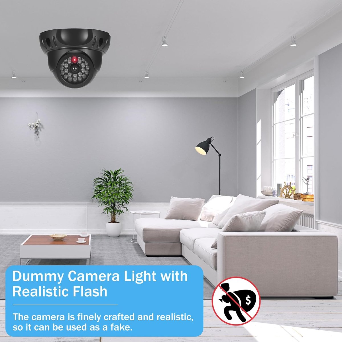 SnelShoppen - Set van 2 Fake Camera's, CCTV Dummy Rotatable Buiten Camera met Flikkerende Rode LED, Wand- of Plafondmontage, Binnen en Buiten (Zwart)