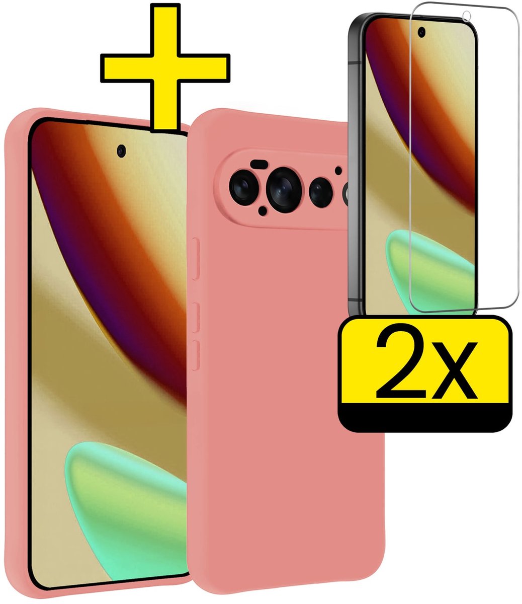 Hoesje - Met 2x Screenprotector - Geschikt voor Google Pixel 11 Pro - Sterk & Shockproof - Back Cover - Siliconen Case - Telefoon Hoes - Telefoonhoesjes - Lichtroze