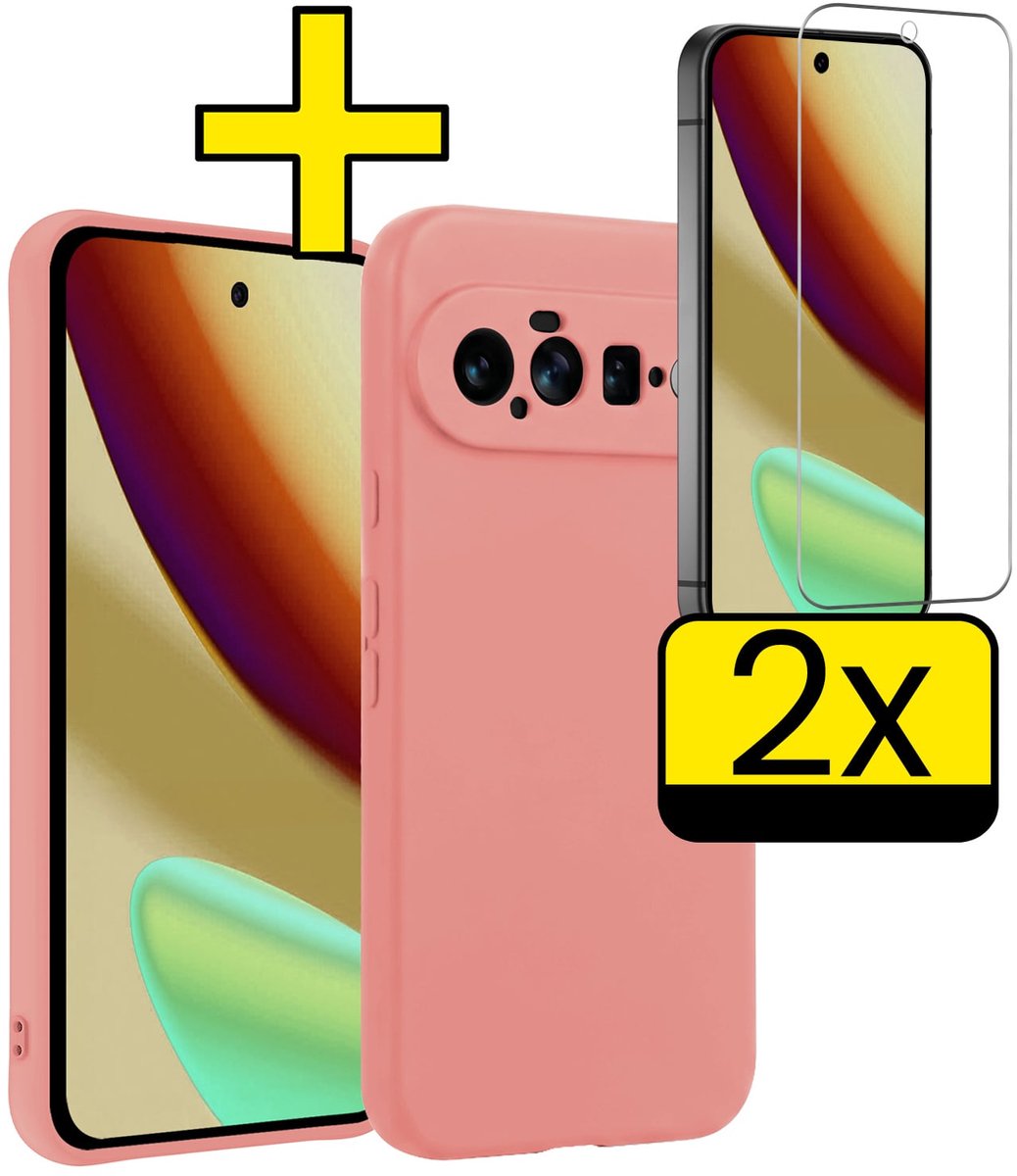 Hoesje - Met 2x Screenprotector - Geschikt voor Google Pixel 11 - Sterk & Shockproof - Back Cover - Siliconen Case - Telefoon Hoes - Telefoonhoesjes - Lichtroze