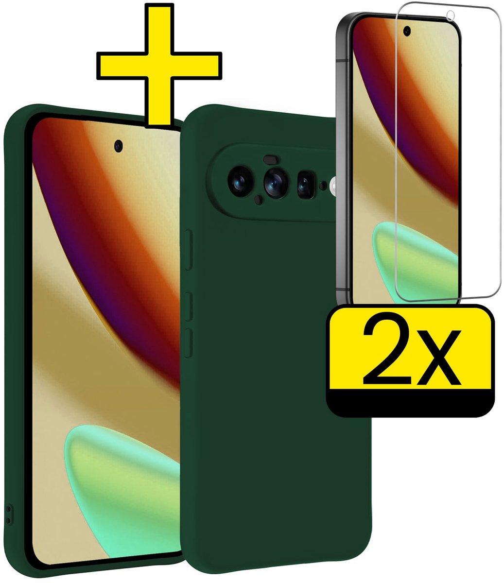 Hoesje - Met 2x Screenprotector - Geschikt voor Google Pixel 11 - Sterk & Shockproof - Back Cover - Siliconen Case - Telefoon Hoes - Telefoonhoesjes - Donkergroen