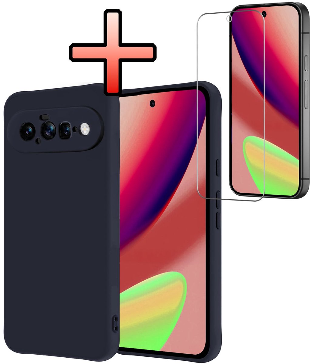Hoesje - Met Screenprotector - Geschikt voor Google Pixel 11 - Sterk & Shockproof - Back Cover - Siliconen Case - Telefoon Hoes - Donkerblauw