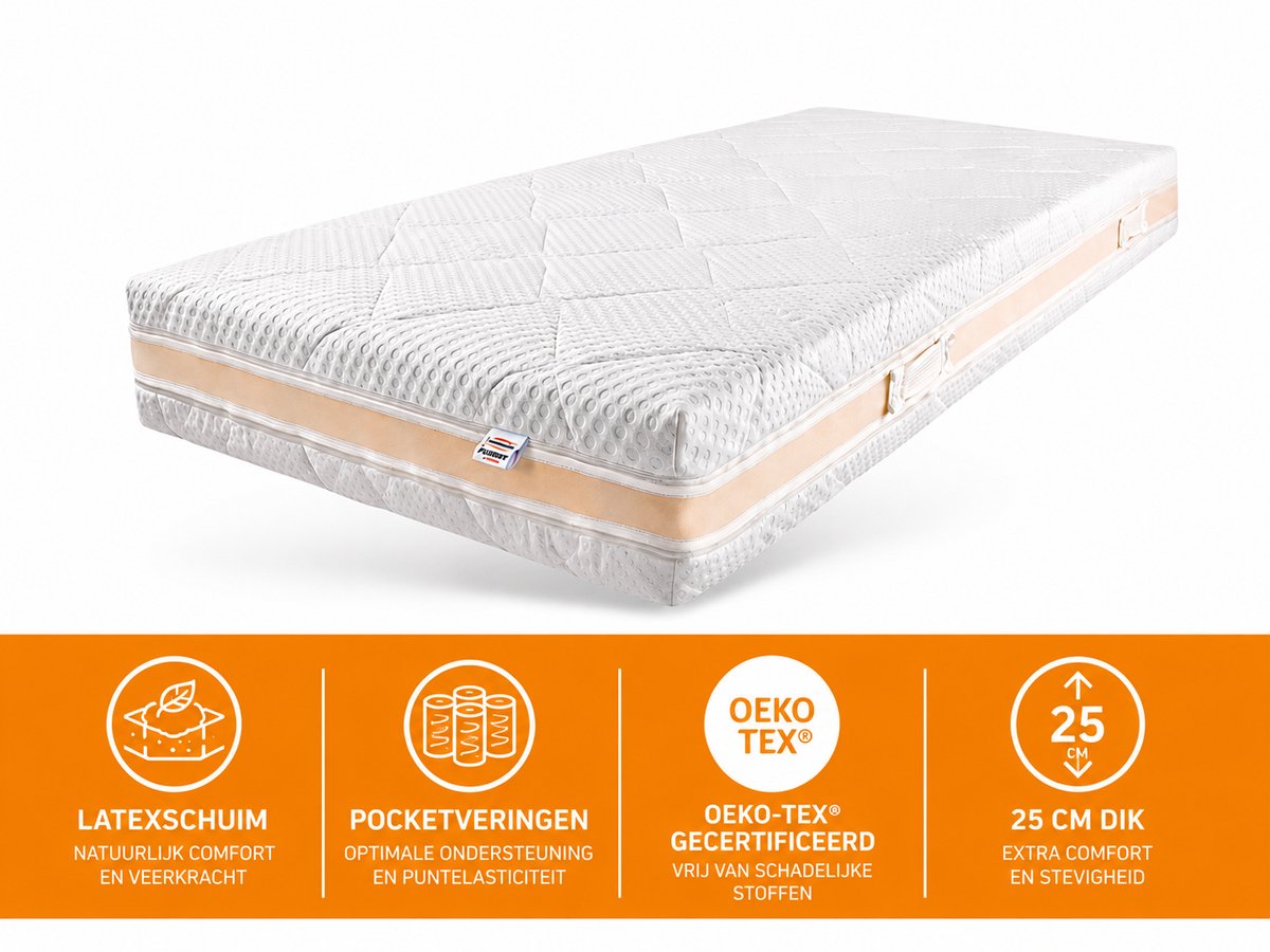 Bestrest Bedden Tencel Pocketveer matras Latex 3000 – ca. 25cm dik - 140x200cm - Bestrest bedden® Wit