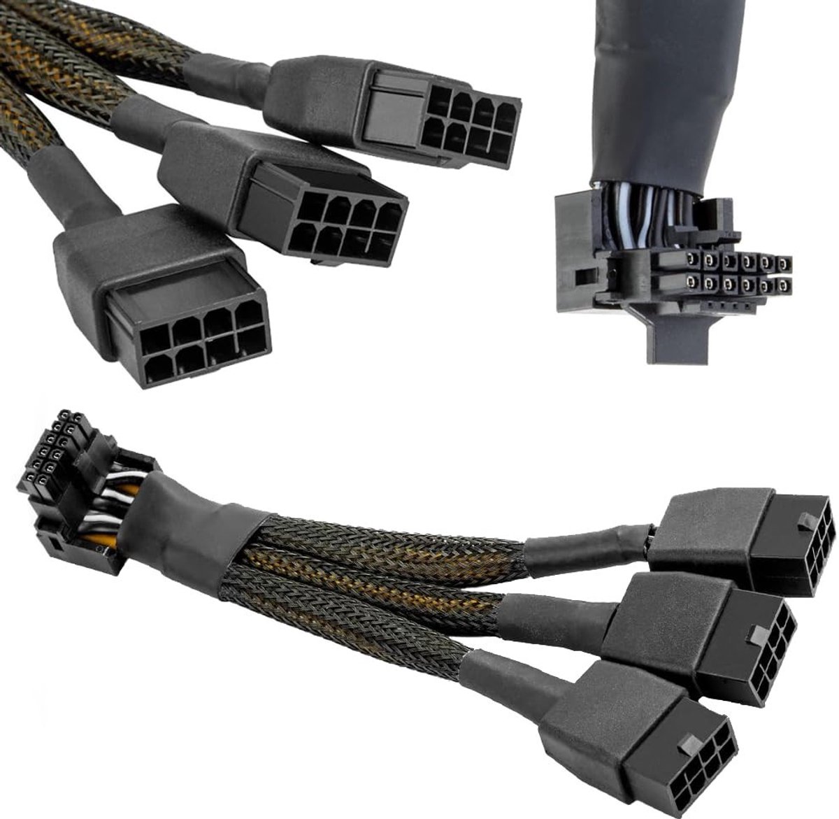 Adapterkabel 16 AWG voor 12VHPWR 600W met 3x8 Pin naar 16Pin (12+4Pin) voor Grafische Kaarten RTX 4090, 4080 en 3090TI, 90 Graden Hoekconnector