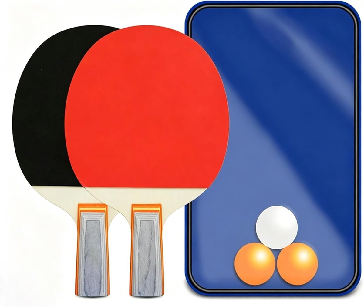 Tafeltennis Set - Pingpong Batjes - Recreatief Spel - Compleet Met Ballen - 6 Delig - Grijs