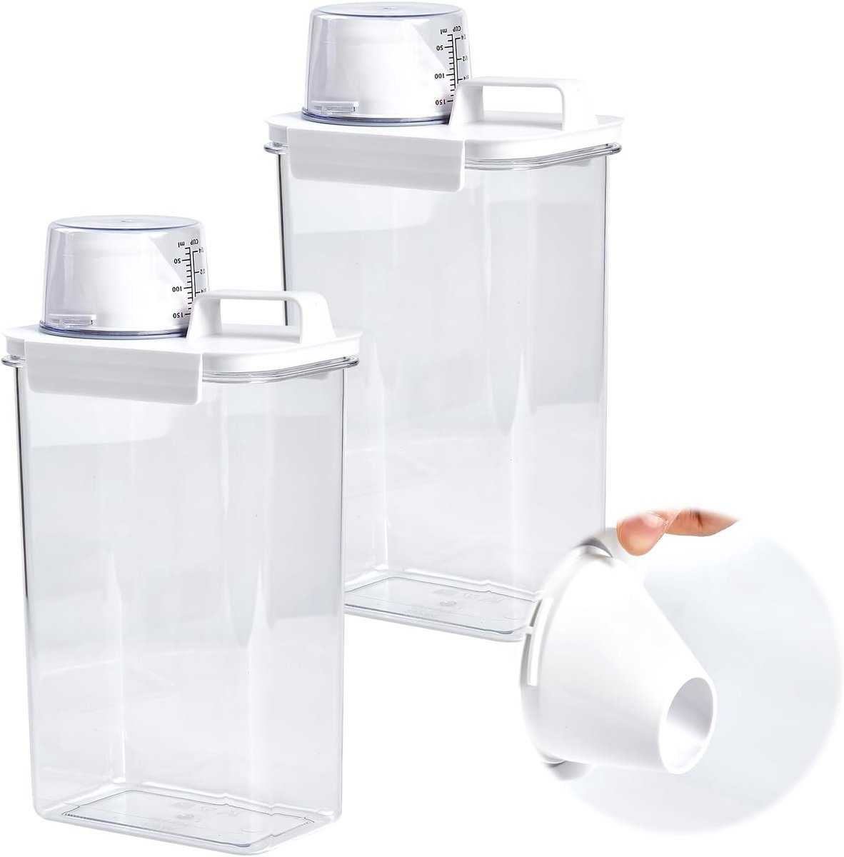 SnelShoppen - 2x 2300ML Waspoederopslag - Luchtdichte Wasmiddelcontainer - Transparante Dispenser met Maatbeker - Duurzaam en Milieuvriendelijk voor T