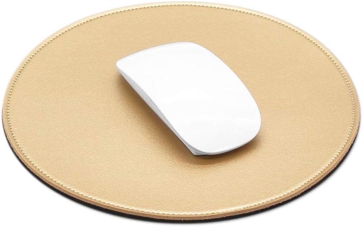 SnelShoppen - Premium PU Lederen Muismat 220mm Rond Waterdicht met Gestikte Randen en Antislip Basis voor Thuis, Kantoor, Gaming, Laptop en Computer A