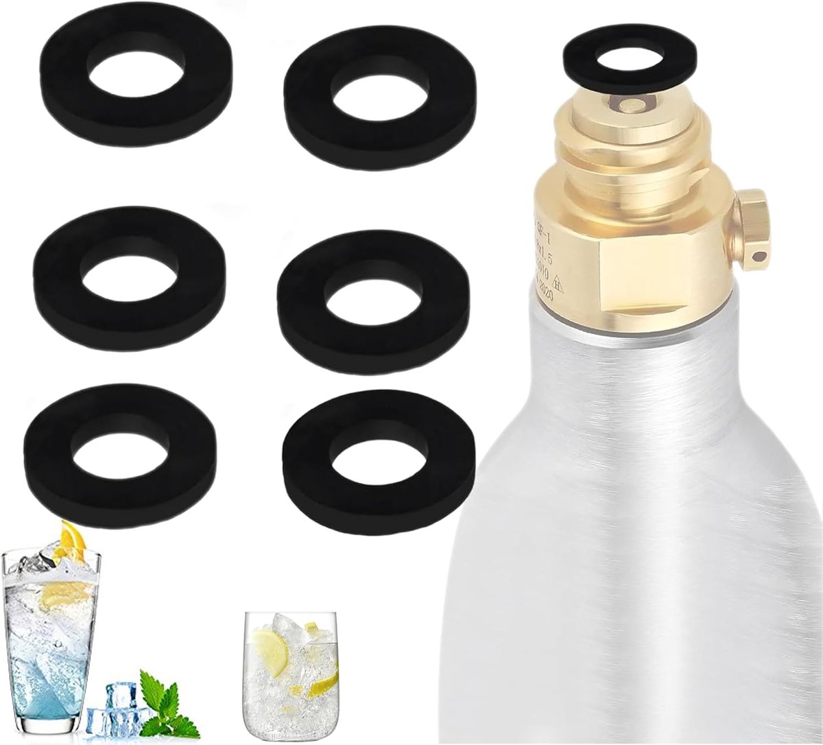 SnelShoppen - 6 Pcs CO2 Sealing Rings voor SodaStream Flessen - Vervangingsdichtingen - Hoogwaardige Rubber - Zwart - Perfect voor Thuisgebruik