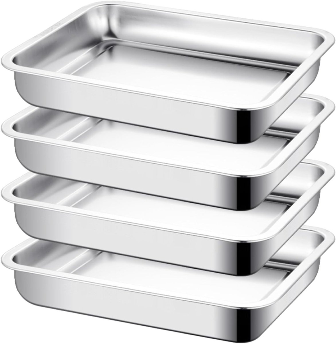 Set van 4 RVS Bakplaten 27 x 20 x 4.8 cm voor Bakken Roosteren en Serveren in de Oven
