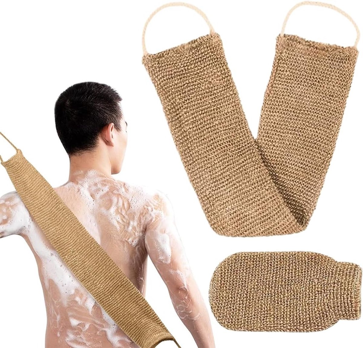 2 Stuks Bamboe Vezel Scrubber Spons voor Douche - Rugborstel en Massagehandschoen voor Ontspanning en Verzorging