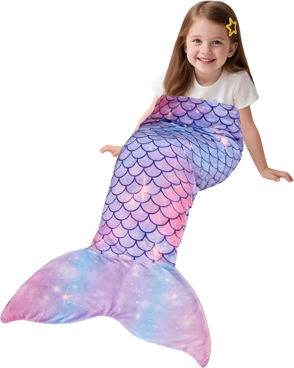 SnelShoppen - Mermaids Cuddly Blanket voor Kinderen - Prachtige Paars Fleece Deken met Zeemeermin Ontwerp - Perfect voor Feestjes, Filmavonden en Spee