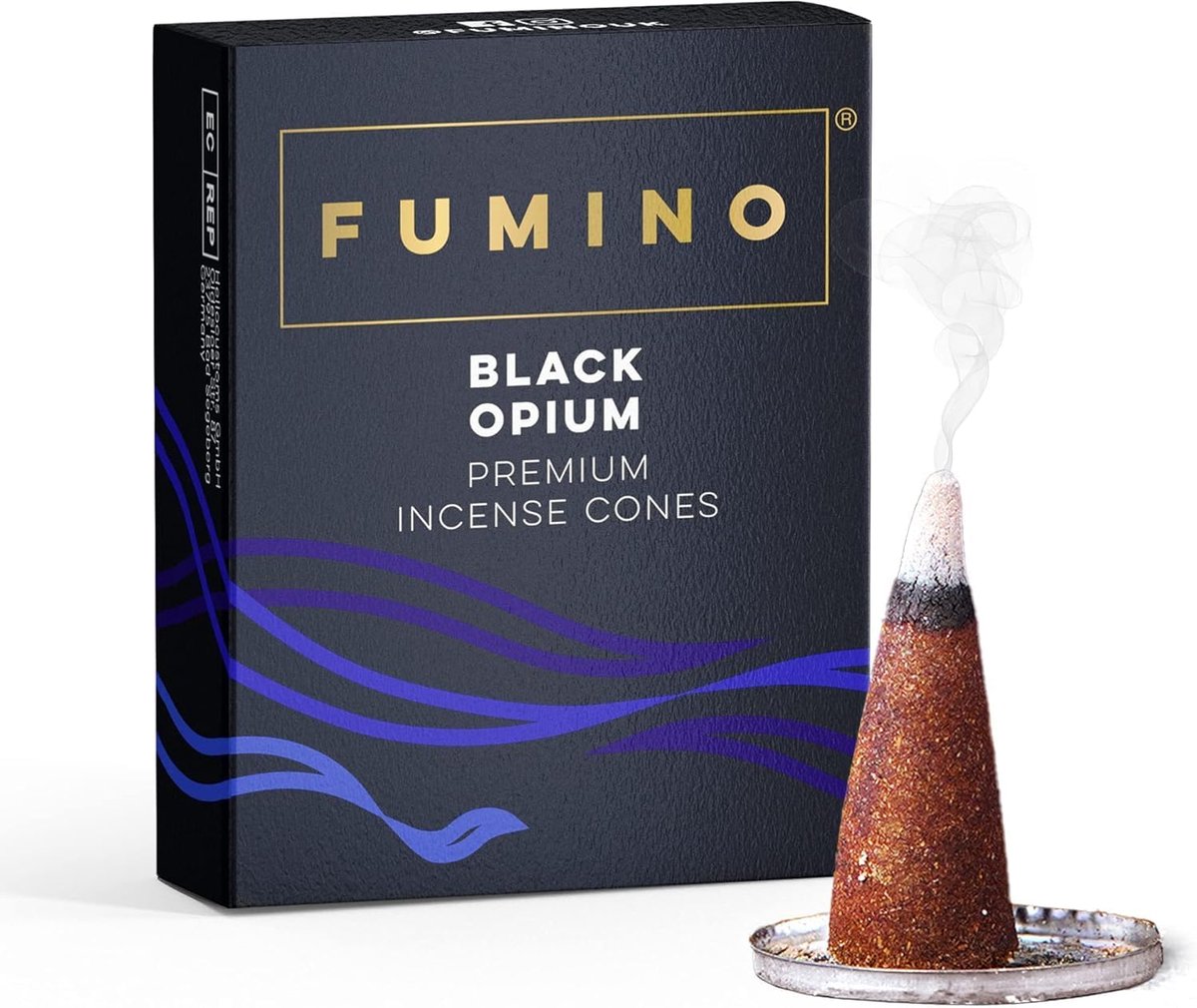 SnelShoppen - FUMINO Incense Cones 15 Stuks - Zwarte Noir Geur - Handgerolde Masala Agarbatti voor Ontspanning en Meditatie - Interieurdecoratie