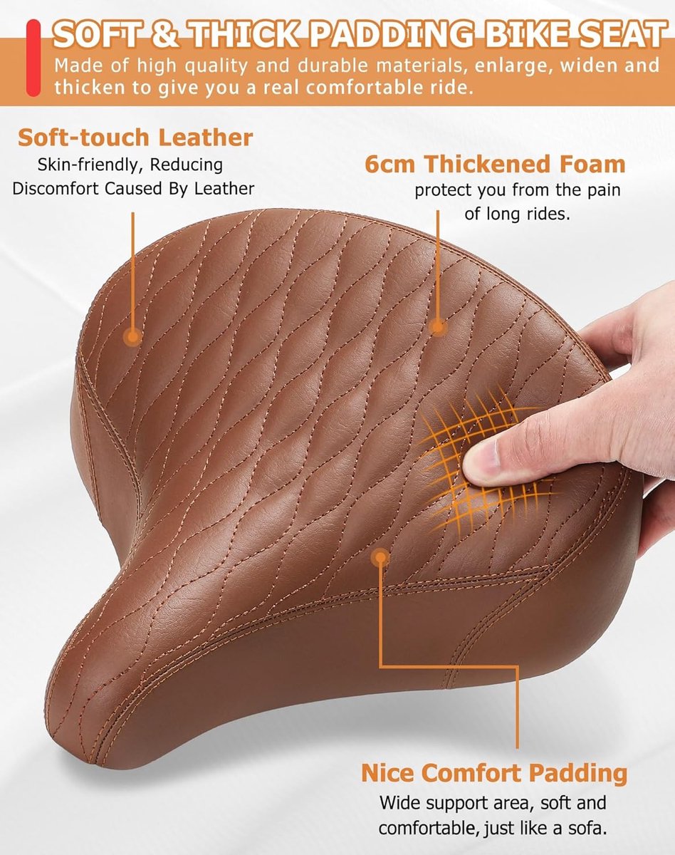 SnelShoppen - Extra Brede Fietszadel voor Mannen en Vrouwen, Ergonomisch en Comfortabel Vintage Fietszadel, Universele Vervangingszitting voor Mountai