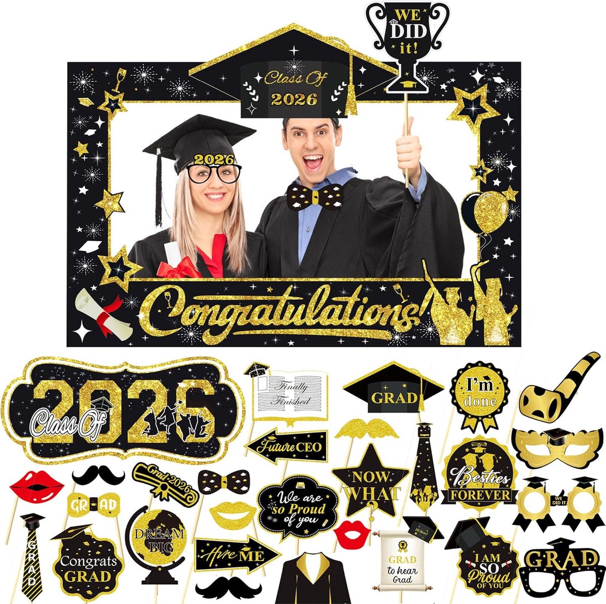 SnelShoppen - Graduation Decoration 2026 - 30 Stuks Fotoproppen en Fotolijst voor Afstuderen, Feestdecoratie, Verjaardag, Leuke Accessoires voor ABI 2
