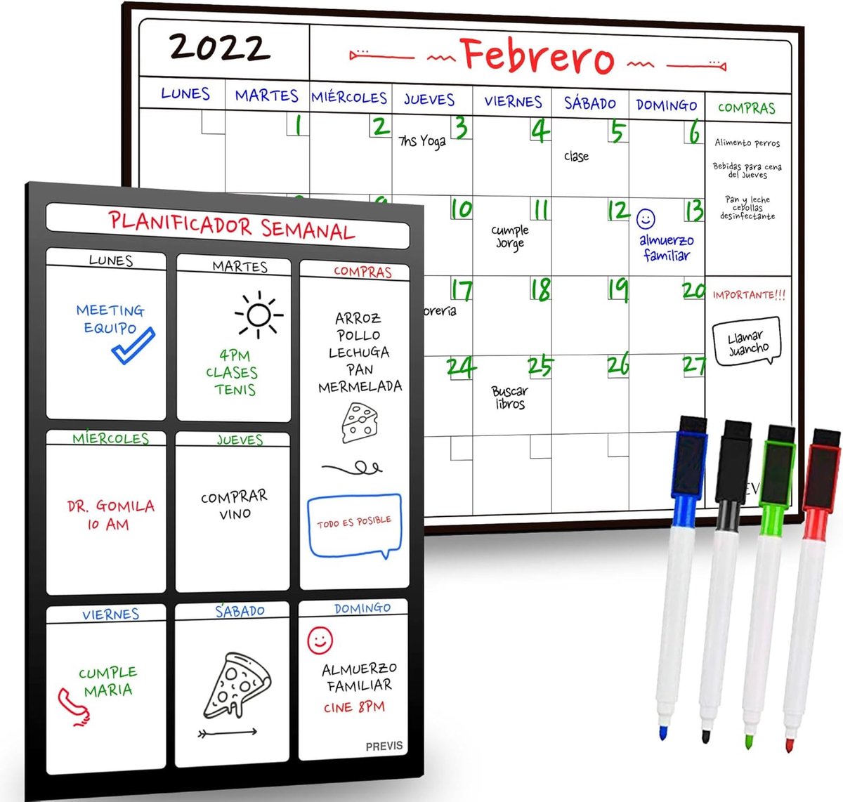 SnelShoppen - Magnetic Maand Planner + Wekelijkse Planner voor Koelkast en Bureau Organiser, Ideaal voor Werk, School, Agenda, Shopping, 30x40 cm, Mul