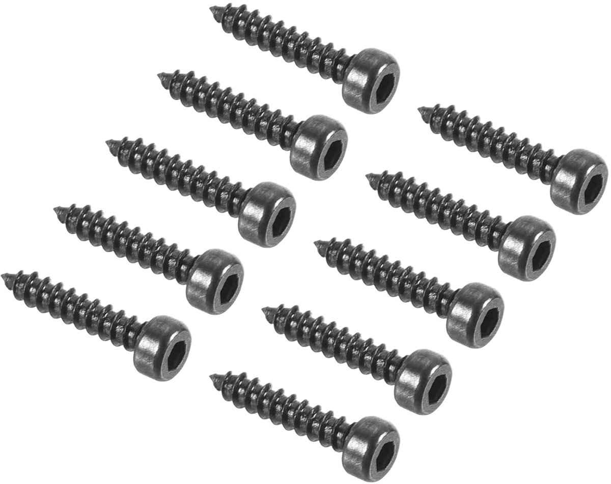 SnelShoppen - Zelftappende Schroeven 2mm x 10mm - 100 Stuks Volledige Draad, Hexagonale Platte Kop, Koolstofstaal, Zwart - Voor Meubels, Bedden, Stoel
