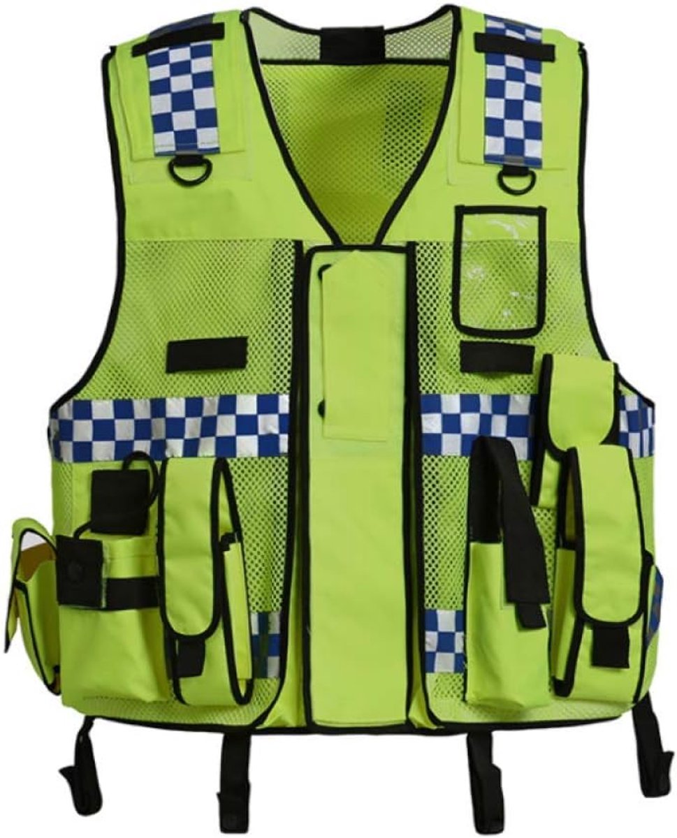 SnelShoppen - Reflecterend Veiligheidsvest High Visibility Mesh, Verstelbaar, Waterproof, Perfect voor Constructie, Politie, Verkeer, Heavy Duty, Neon