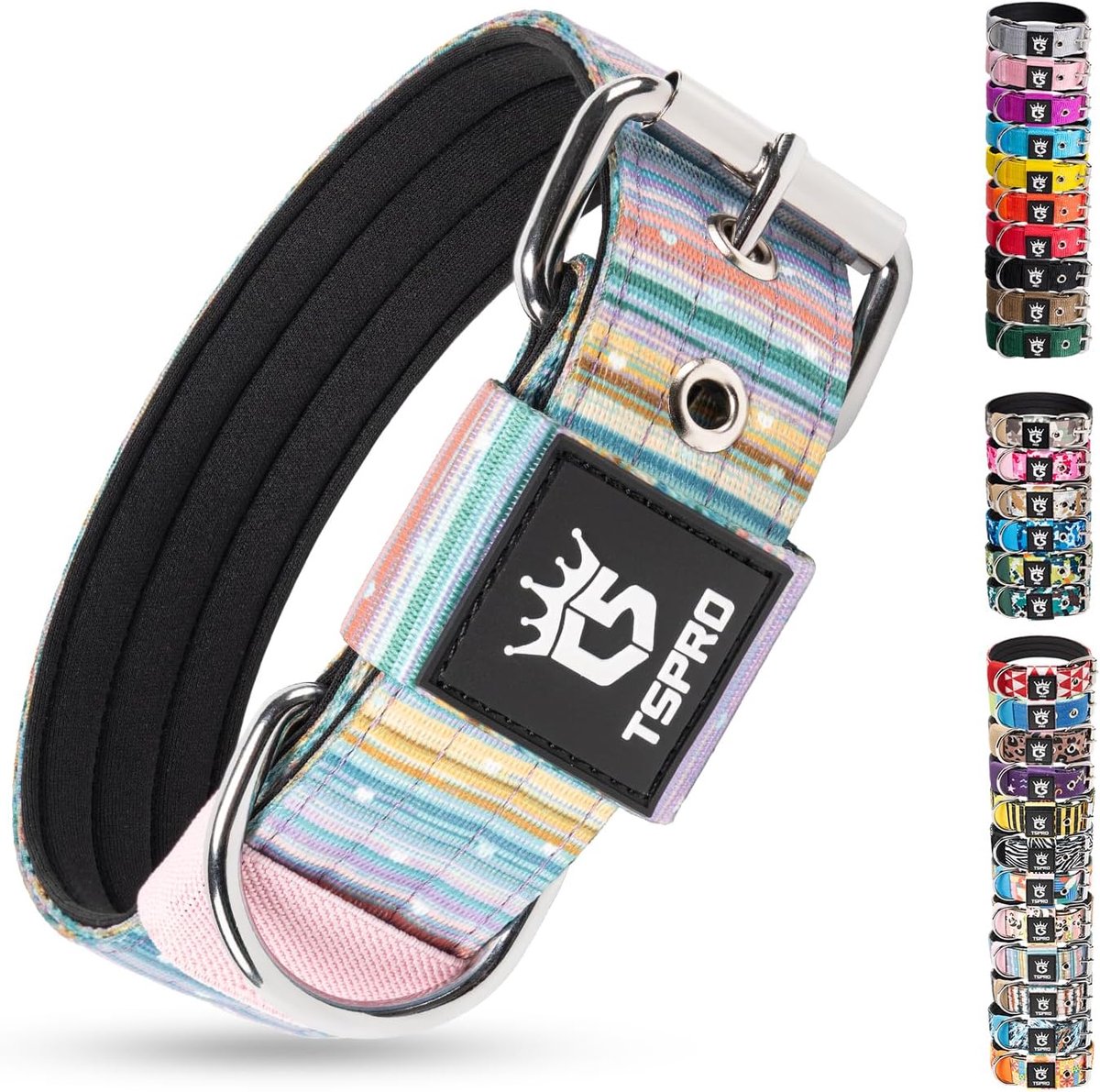 SnelShoppen - Tactische hondenhalsband met metalen gesp, verstelbaar, 3,8 cm breed, duurzaam polyester, gewatteerd comfort voor middelgrote en grote h