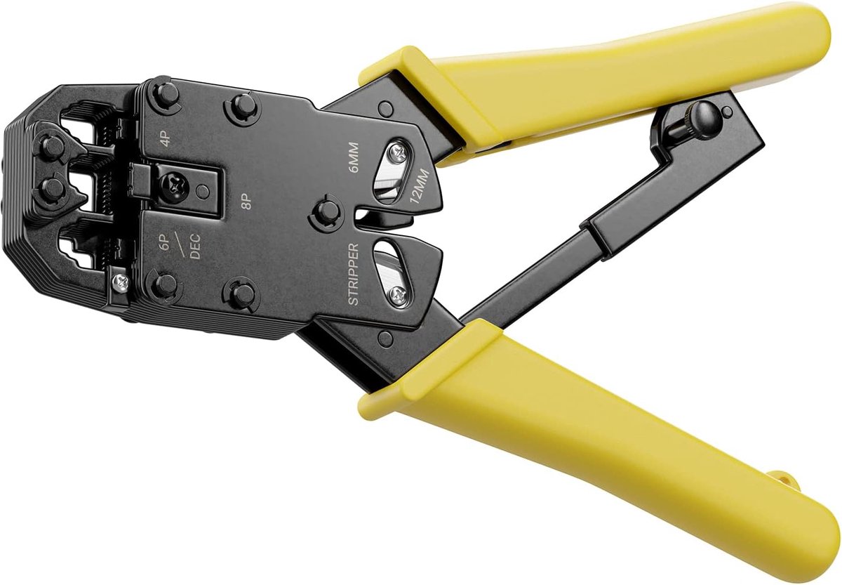 SnelShoppen - Crimping Pliers voor Modular Plugs RJ11 RJ12 RJ45 - Kabel Cutter en Stripping Pliers - Geschikt voor 4-6-8 Polige Stekkers - Geel