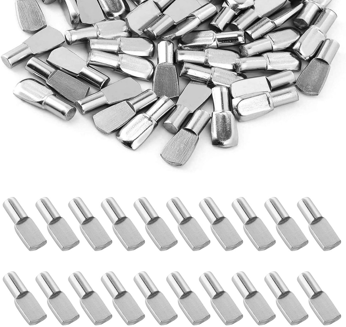 SnelShoppen - 100-PACK Shelf Supports | 5MM Diameter Flat Spoon-Shaped Steunpinnen van Vernikkeld Metaal voor Kasten, Planken en Opbergruimtes met Opb