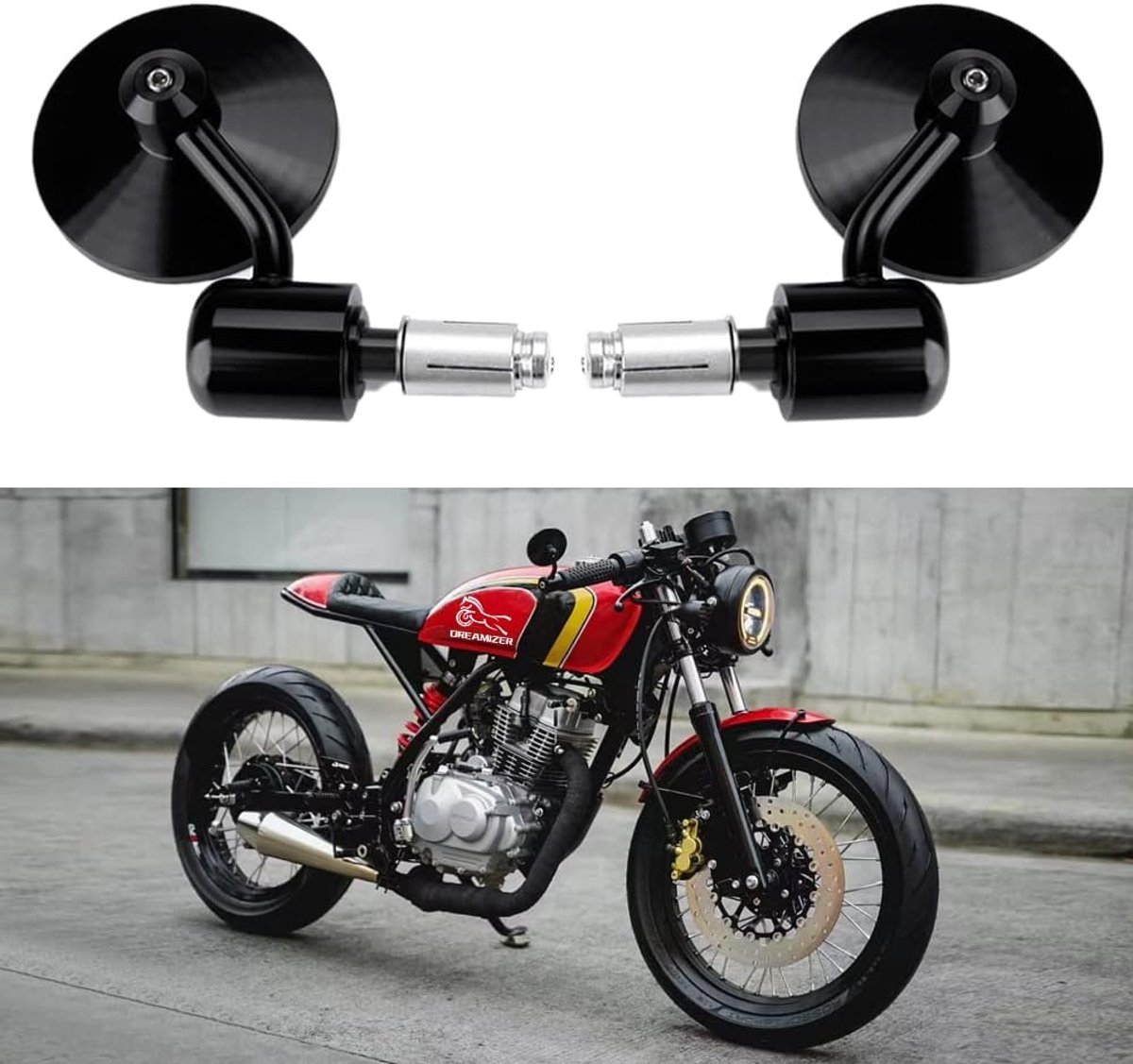 SnelShoppen - Ronde Motorfiets Spiegel 7/8 Inch 22mm Handvat Einde Spiegel voor Motor, Dirtbike, Scooter, Chopper, Cruiser - 8 cm Hoogwaardige Convex
