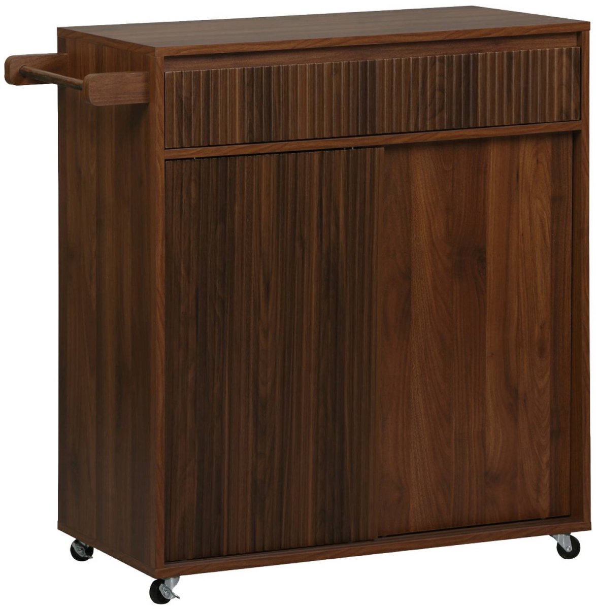 sweeek - Keukentrolley houtdecor 1 handgreep 1 lade 2 schuifdeuren 4 wielen - linear