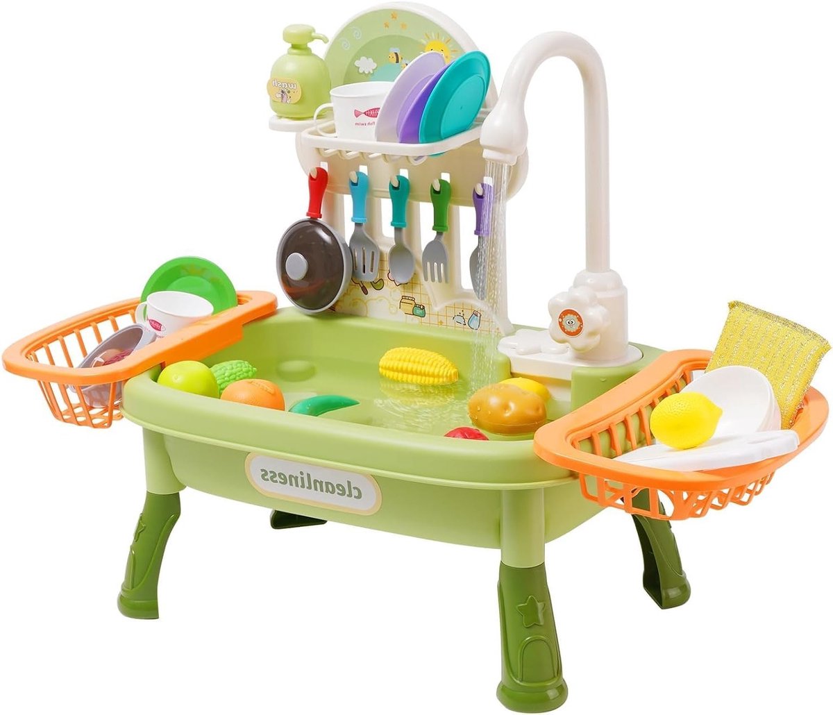 Speelkeuken voor Kinderen met Waterkraan, Afwasmachine en Keukengerei - Educatief Rollenspel voor Kinderen vanaf 3 Jaar