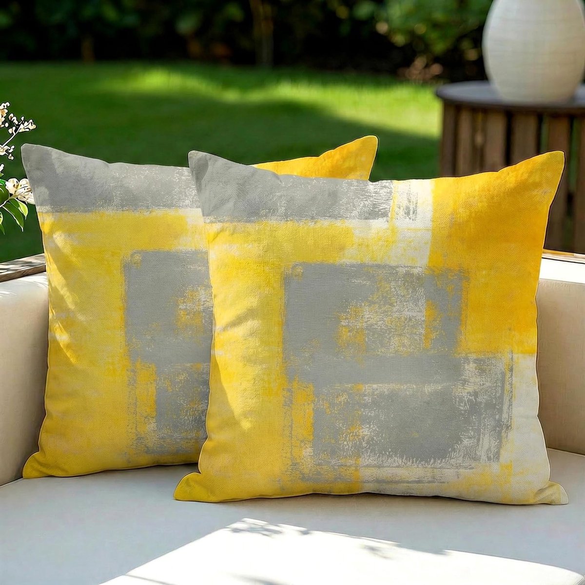 Set van 2 Waterdichte Kussenhoezen 40 x 40 cm, Geel, Vintage Landelijke Stijl, Decoratieve Kussens voor Tuin en Sofa, Zomer Kussens voor Buitengebruik