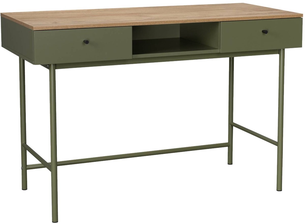 sweeek - Bureau met 2 lades en vak houteffect en ijzer - william