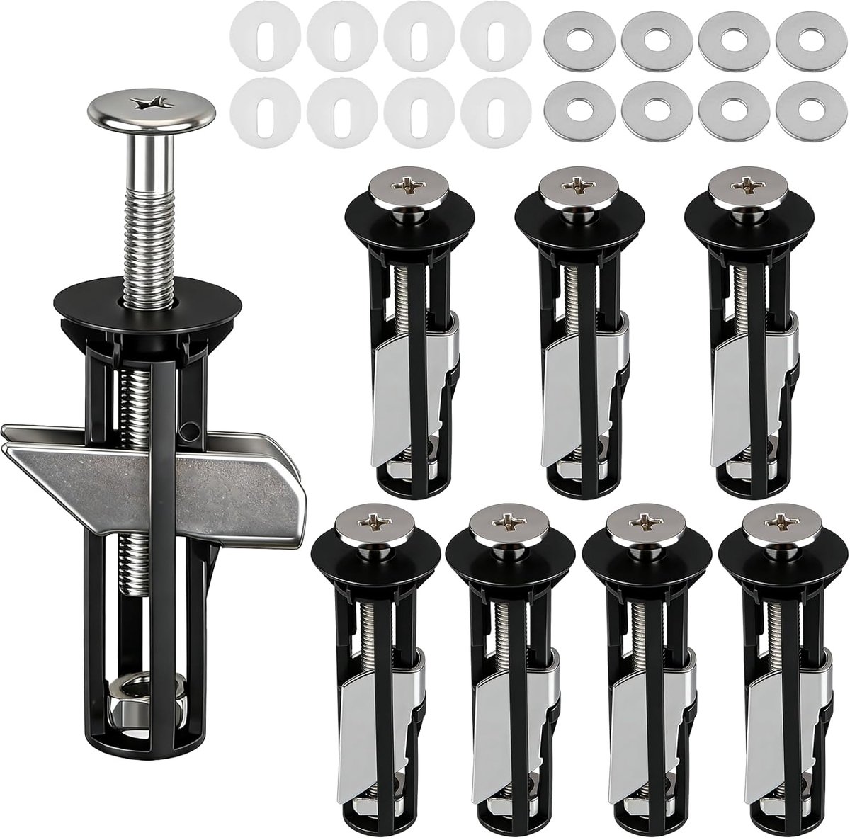SnelShoppen - 8pcs Toiletbril Bevestigingsset - Universele Toiletbril Schroeven en Bouten - RVS - 55mm - Voor Standaard Toiletzittingen - Inclusief Ri