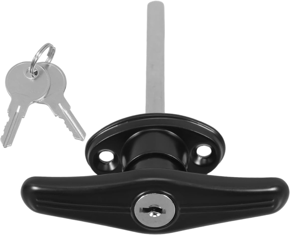 SnelShoppen - Non-Lockable Garage Lock met T-Handle, Universele Deurslot Bevestigingsset, Golf Sleutel, Lang Schaaf, Zinklegering, Zwart, Tuin, Schuur