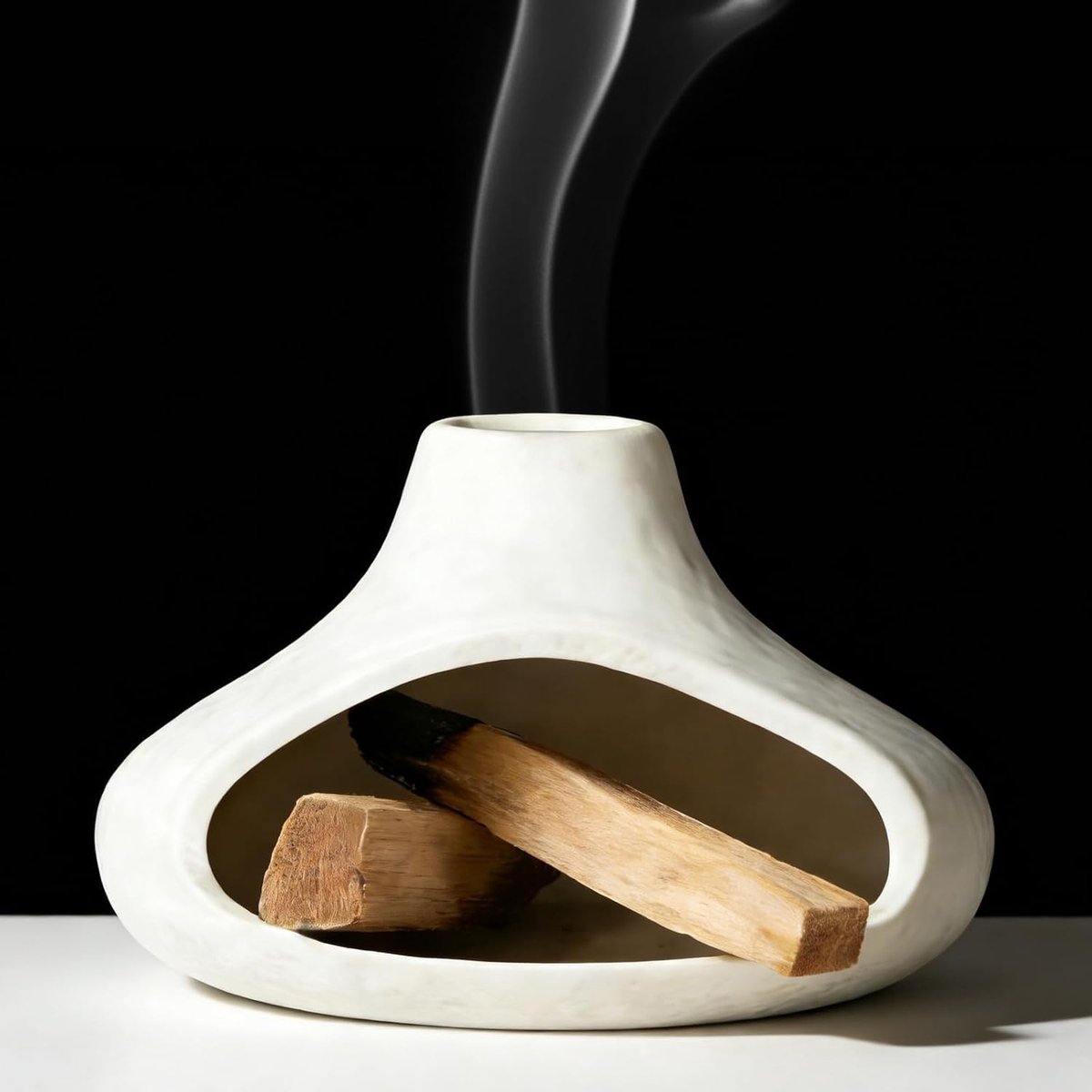 SnelShoppen - Pa-lo Santo houder keramiek, elegante wierookschaal voor Palo Santo hout, moderne keramische wierookhouder voor thuis, decoratie, zwart,