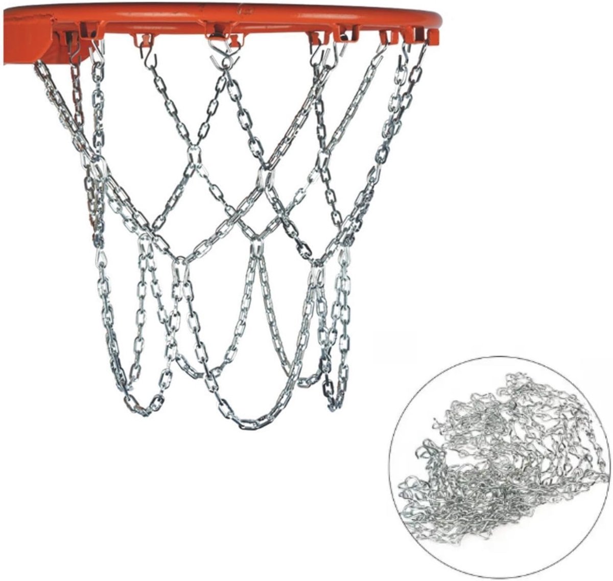 SnelShoppen - Aoser Basketbalnet met Ketting, Robuust Basketbalnet voor Baskets, Zilver Metallic, Hoogwaardige Galvaniseerde Ijzer, Ideale Vervanging