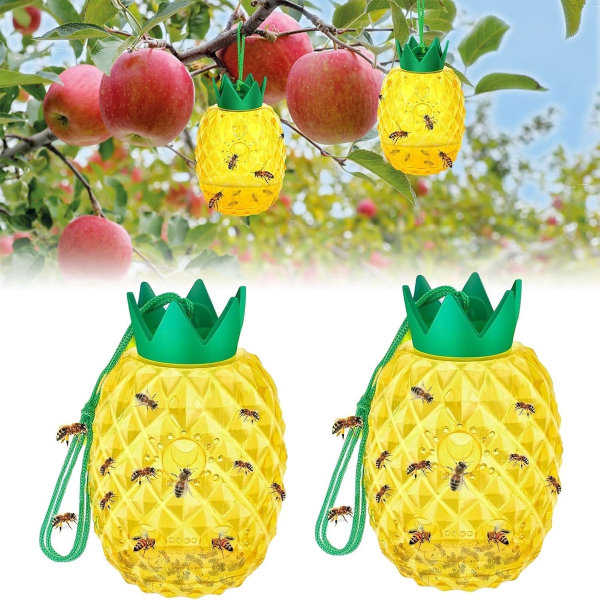 SnelShoppen - Fruitvliegenval 2 stuks - Herbruikbare fruitvliegenvallen met lokmiddel en sterke gele stickers - Ideaal voor keuken, woonkamer, planten