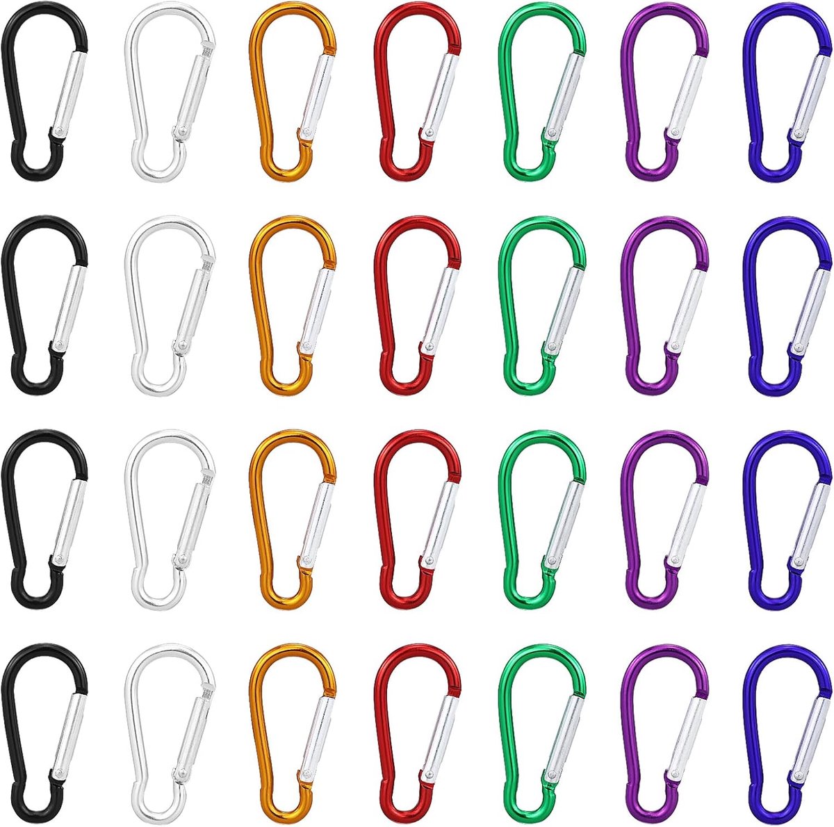 SnelShoppen - Pack van 35 Kleine Carabiner Haken 46 x 2.2 cm Aluminium Mini Carabiners in 7 Kleuren voor Rugzakken, Kamperen, Tent, Reizen, Vissen, Ho