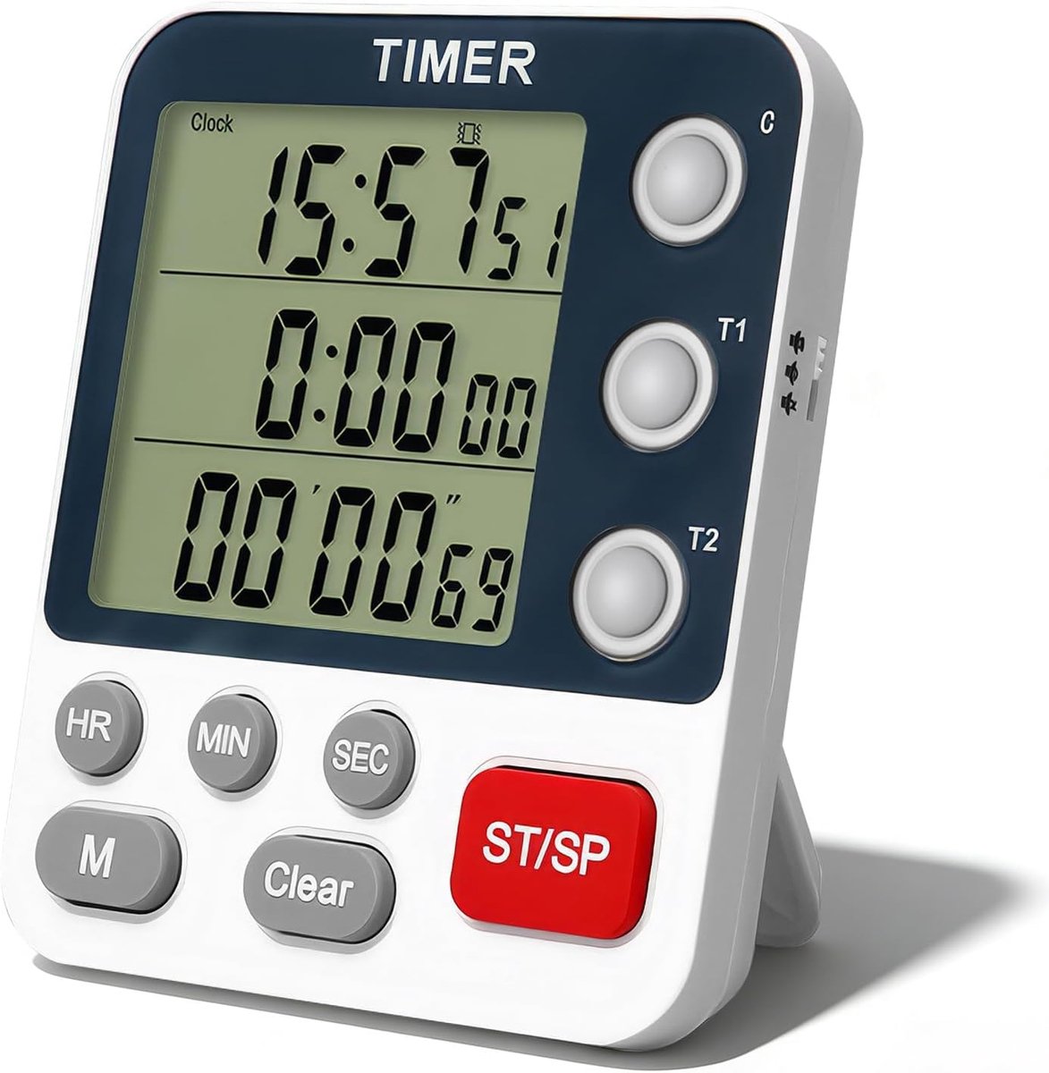 SnelShoppen - Digitale Keuken Timer Eieren Alarmklok 3 Kanalen, Korte Tijd Alarmklok met Stand en Magnetisch, 3-Stage Volume, Intelligente Tijd Timer