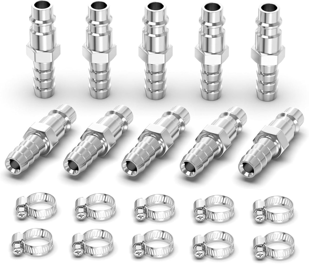SnelShoppen - 10pcs Male Industrial Air Coupler met 10mm Hose Barb, Nickel Plated IJzer, Snelle Verbinding voor Pneumatische Compressoren, Luchthulpmi