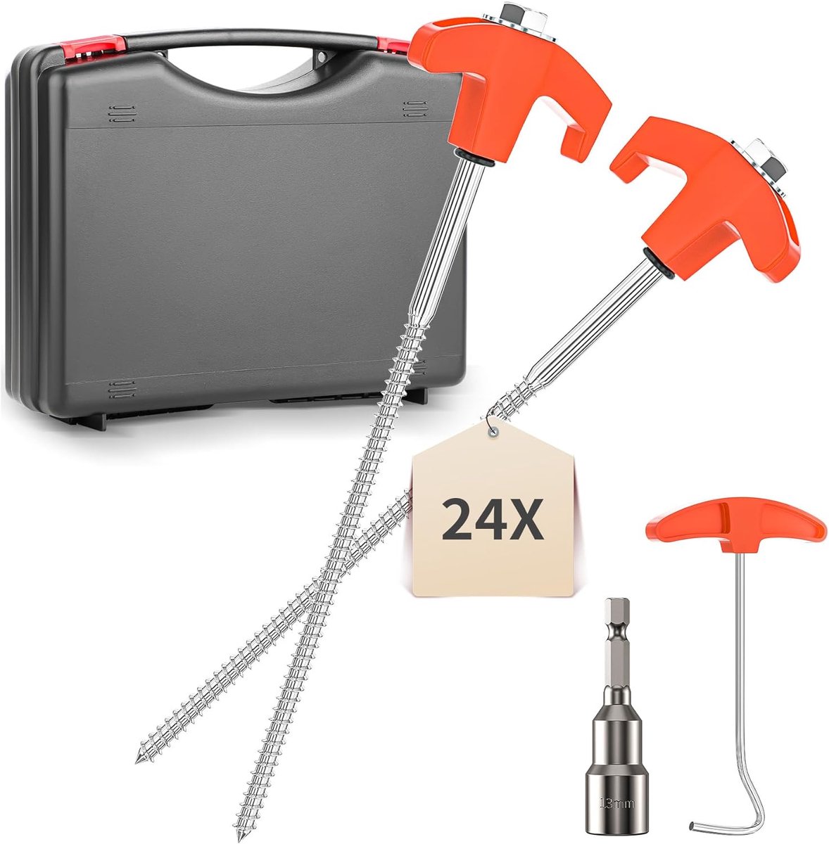 SnelShoppen - 24 Stuks Tentpinnen Set - 25CM Stalen Tent Haringen - Roestbestendig, Hexagonale Boor voor Hard Grond, Perfect voor Camping, Tuin en Bui