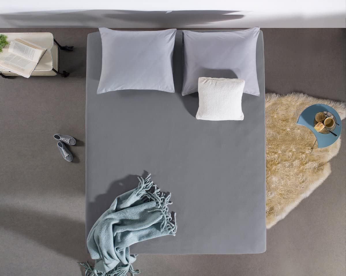 SnelShoppen - Fitted Sheet Topper 100% Katoen, Vochtabsorberend en Temperatuurregulerend, Voor Standaard Toppers 10-12 cm, Grijs, 90 x 220 cm
