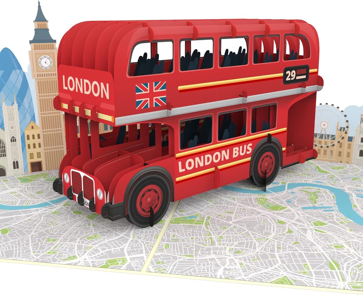 SnelShoppen - MOKIO 3D Pop-Up Kaart Londen - Verjaardagskaart met Imperiale Bus - Unieke Groetkaart voor Verjaardag, Honeymoon, of Gift Voucher Engela