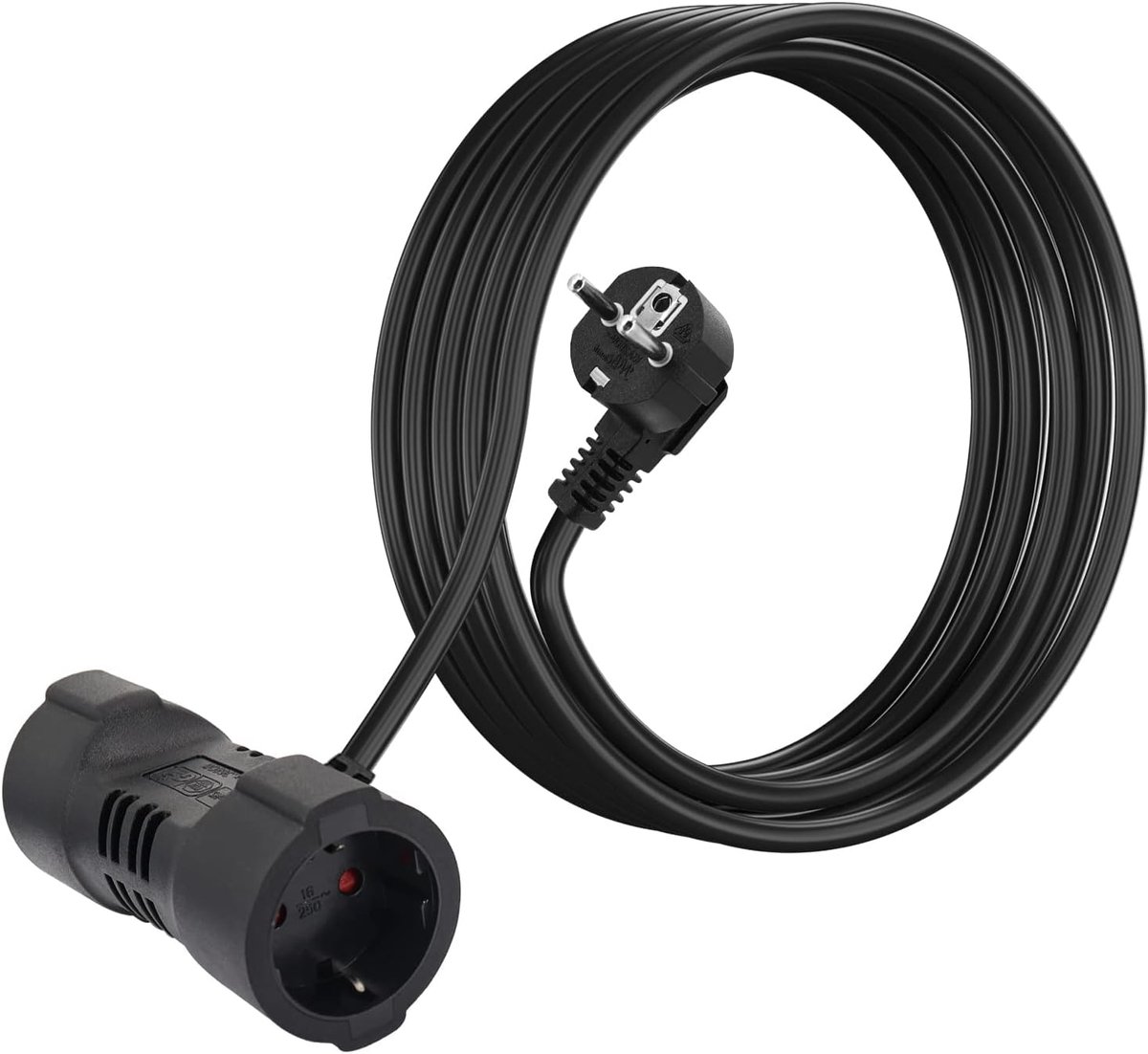 SnelShoppen - Outdoor Verlengsnoer 2 m IP44 met 2-Weg Aardlekschakelaars voor Thuis, Tuin en Vochtige Ruimtes, Tot 250 V/16 A, Zwart
