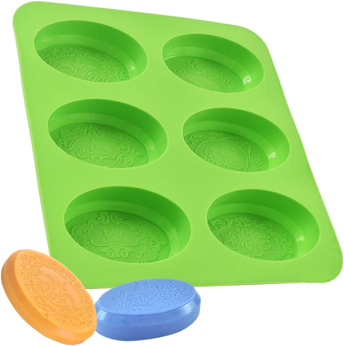 SnelShoppen - Silicone Oval Soap Molds voor DIY Handmade Zeep - 6 Cavities met Elegante Bloemenpatronen - Veilig voor Oven, Magnetron, Vriezer en Afwa