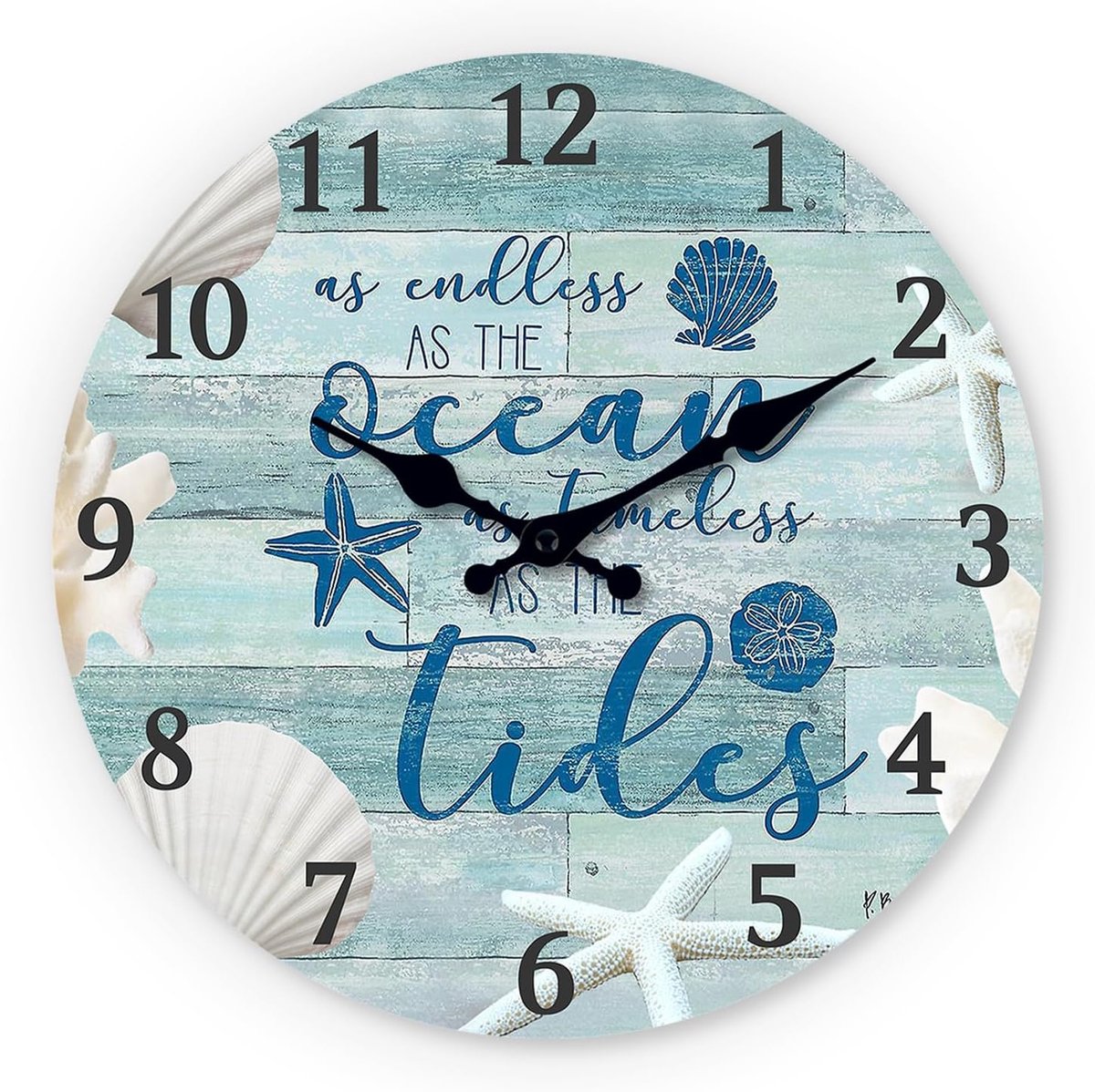 SnelShoppen - NUOVO Wandklok 25,4 cm Nautisch Design - Geruisloze Wandklok met Schelpen en Zeesterren - Decoratief voor Keuken, Woonkamer, Slaapkamer,