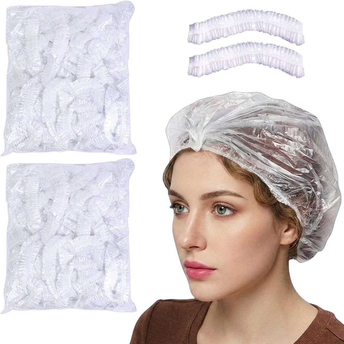 SnelShoppen - 200pcs Wegwerp Douchecaps - Plastic Douchekap Waterdicht Transparant - Elastische Haar Douchekap voor Salon, Spa, Reizen, Hotel, Thuisge