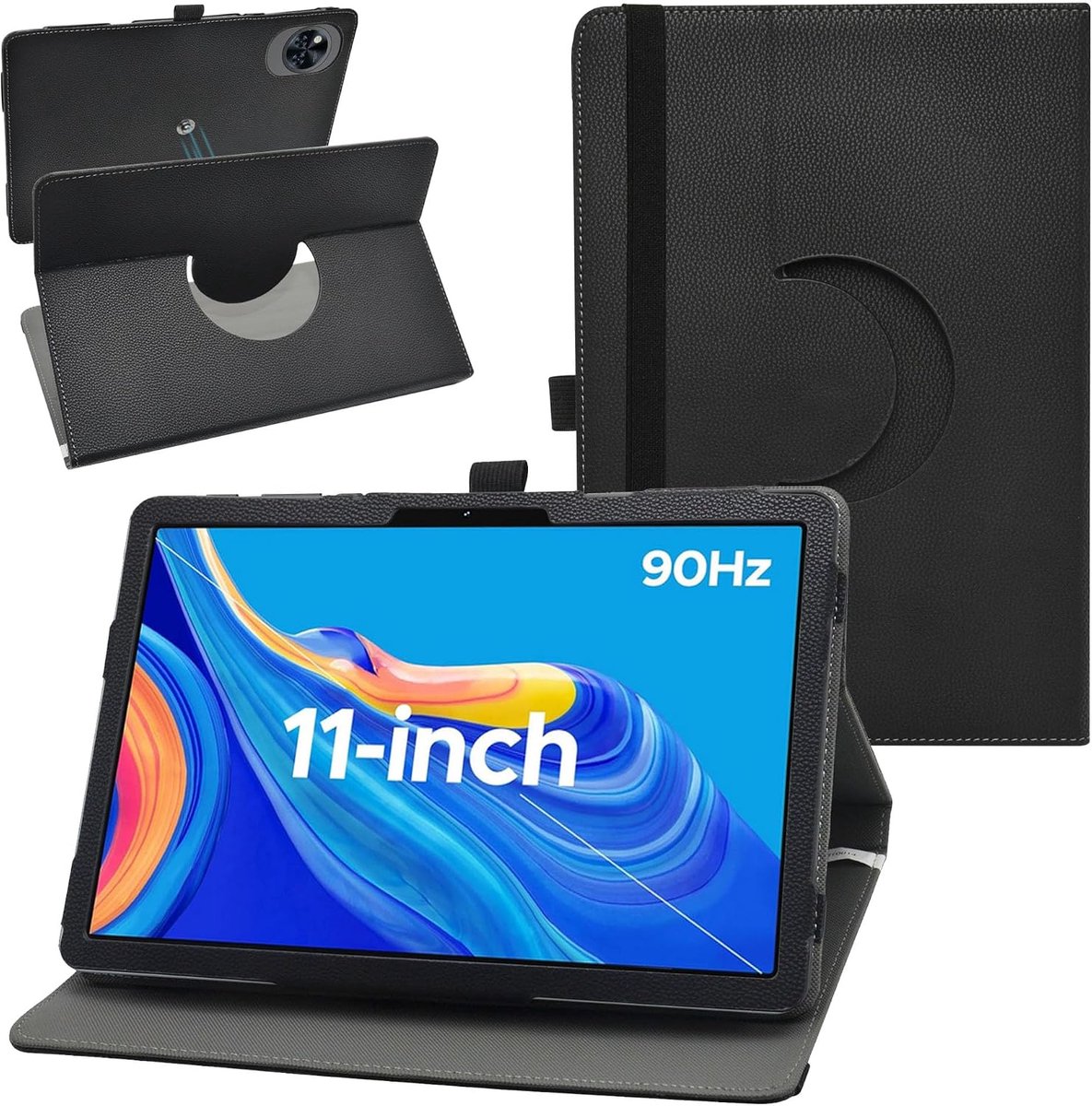 SnelShoppen - Roterende Beschermhoes voor 11 Inch Tablet - 360° Draaibaar, Zwart, Geschikt voor Doogee U11, Blackview Zeno 10, en Meer