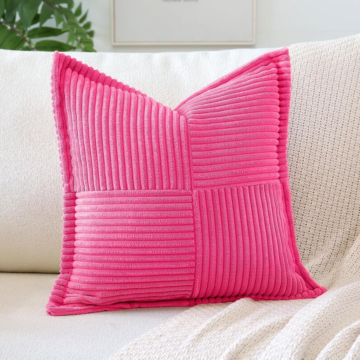 SnelShoppen - Corduroy Kussenhoes 45x45 cm - Roze Dekokussen Cover - Zachte Kussenhoes voor Sofa en Woonkamer - Decoratief Kussen voor Slaapkamer en W