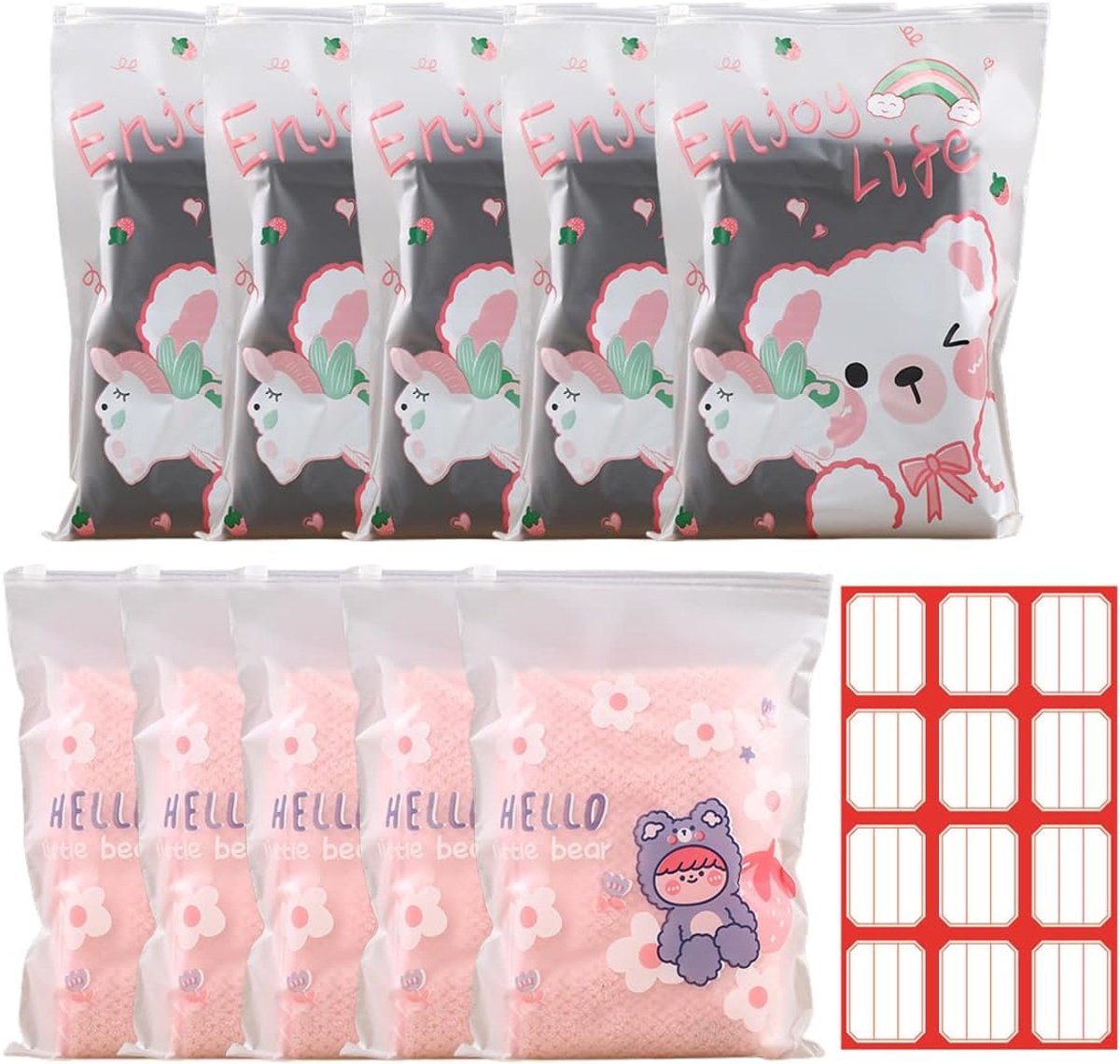 SnelShoppen - 10 Zakjes voor Pasgeborenen - Wisselzakken in 2 Maten - Ziekenhuis & Kleuterschool - Uniek Cartoon Design - Leuk Cadeau voor Geboortelij