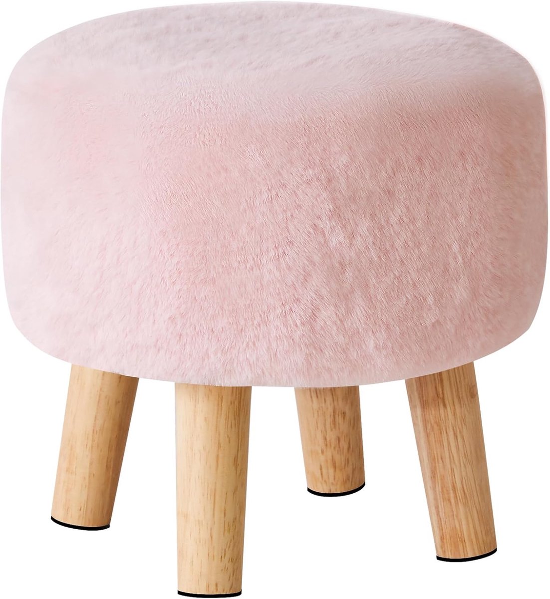 SnelShoppen - Ottomaanse Voetensteun met Zacht Kussen, Ronde Houten Voetstuk, Accent Tafel voor Woonkamer, Slaapkamer, Kantoor, 32x32x32cm, Roze