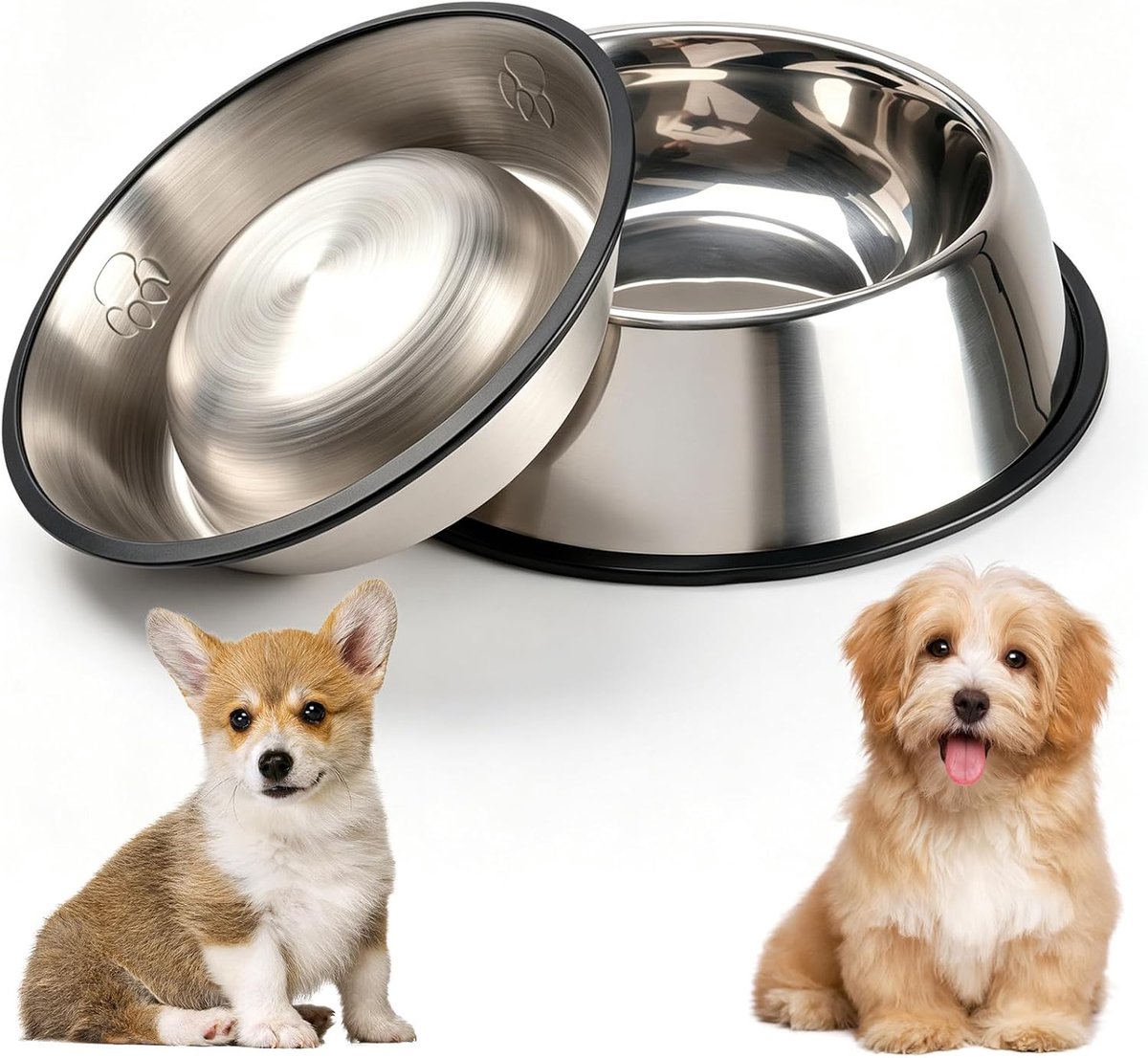 SnelShoppen - 2 stuks Roestvrijstalen Hondenbak - Antislip Voederbak en Waterbak voor Kleine en Middelgrote Honden - Duurzaam en Stijlvol Metalen Hond