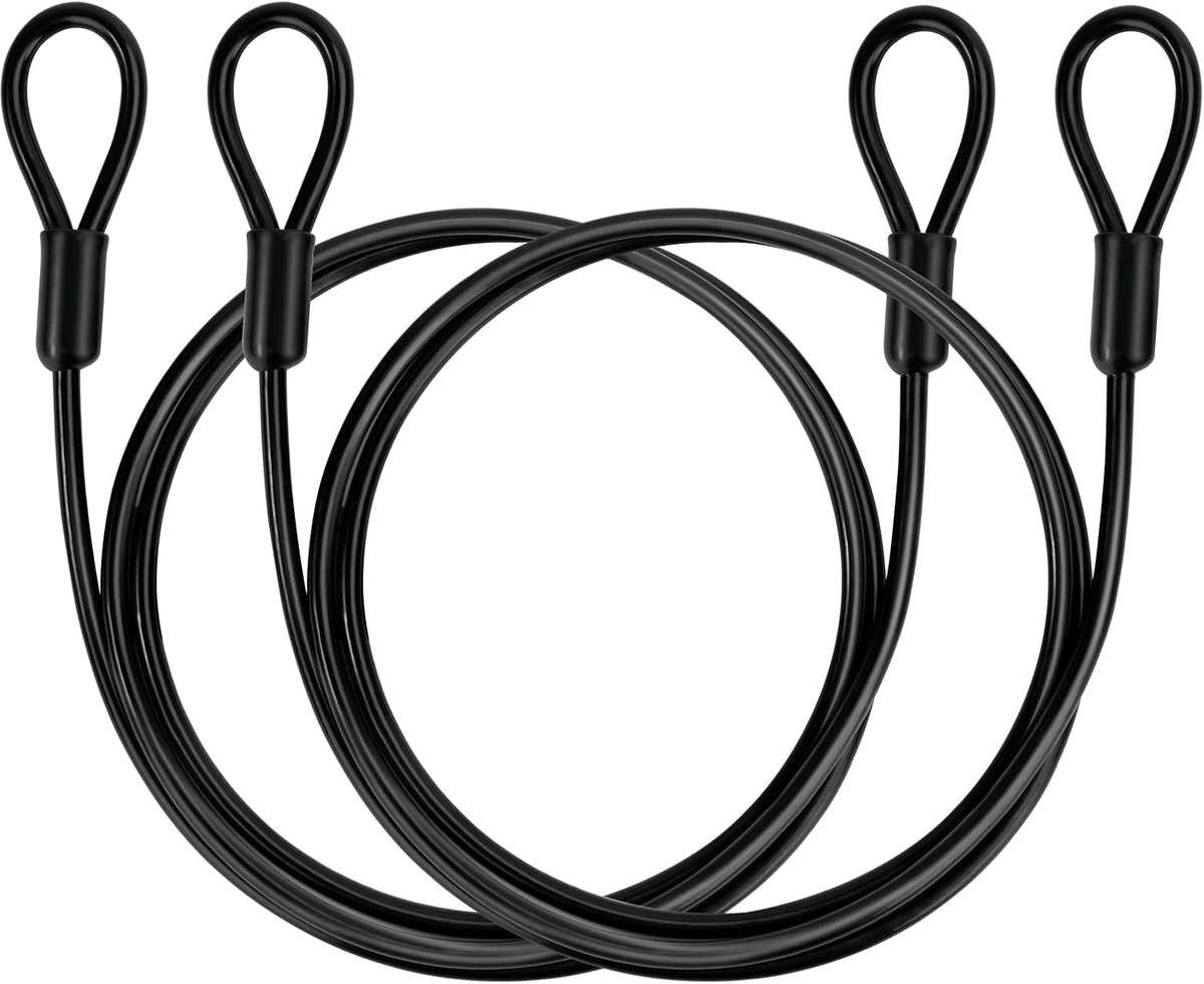 SnelShoppen - 2 x Loop Kabel met Oogjes Veiligheidskabel 1 m Lengte 4 mm Dikke Kunststof Gecoat voor Fiets Slot Fietstrailer Zwart