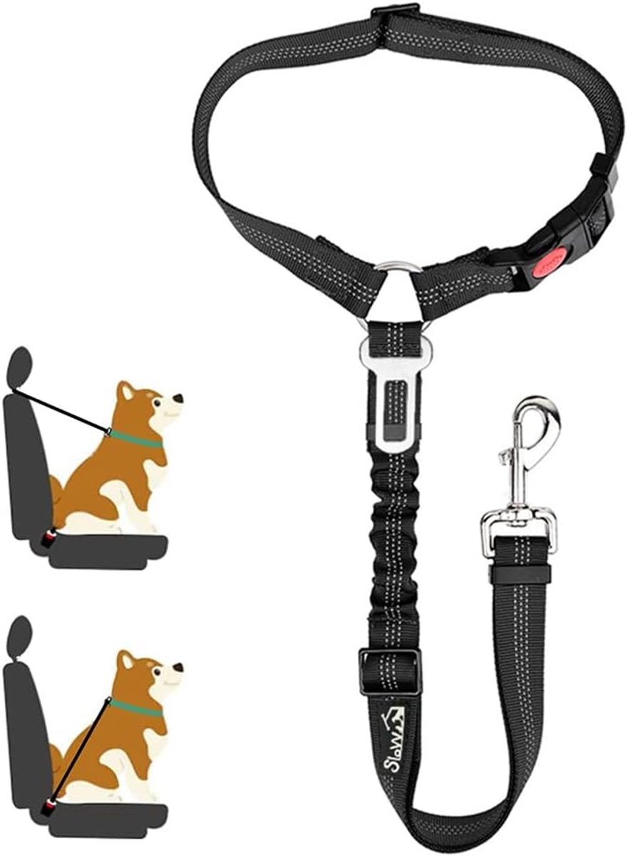 Thijox - SlowTon 2-in-1 Hoofdsteun-Rugsteun Veiligheidsgordel voor Auto met Universele Gesp en Verstelbare Reflecterende Rubber Band - Huisdier Veilig